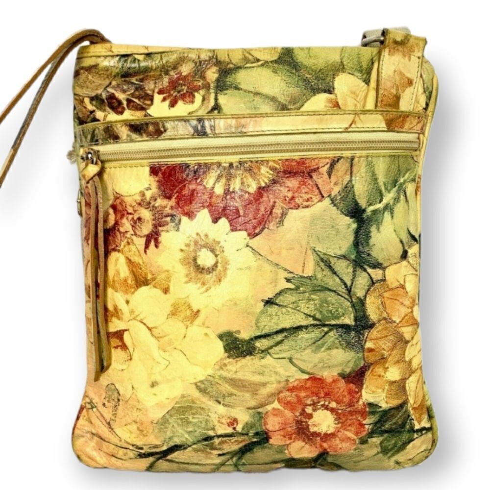 MAURIZIO TAIUTI FLOWERS MULTICOLOR GENUINE LEATHER X-BODY MESSENGER SHOULDER BAG